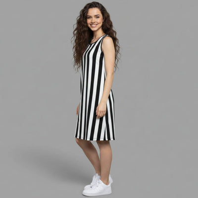 The Vertical Broad Stripe Viscose WFH A-Line Dress