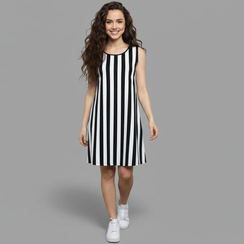 The Vertical Broad Stripe Viscose WFH A-Line Dress