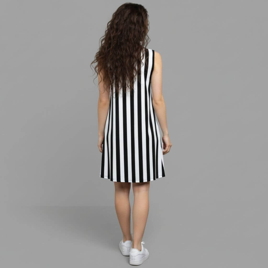The Vertical Broad Stripe Viscose WFH A-Line Dress