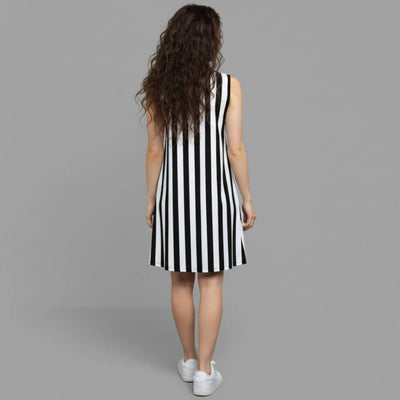 The Vertical Broad Stripe Viscose WFH A-Line Dress