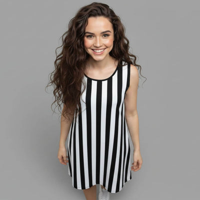 The Vertical Broad Stripe Viscose WFH A-Line Dress