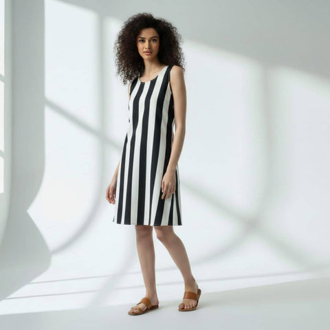 The Vertical Broad Stripe Viscose WFH A-Line Dress