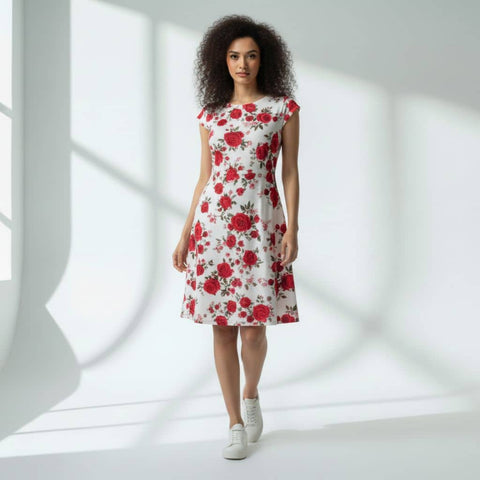 The Floral Viscose WFH A-Line Dress