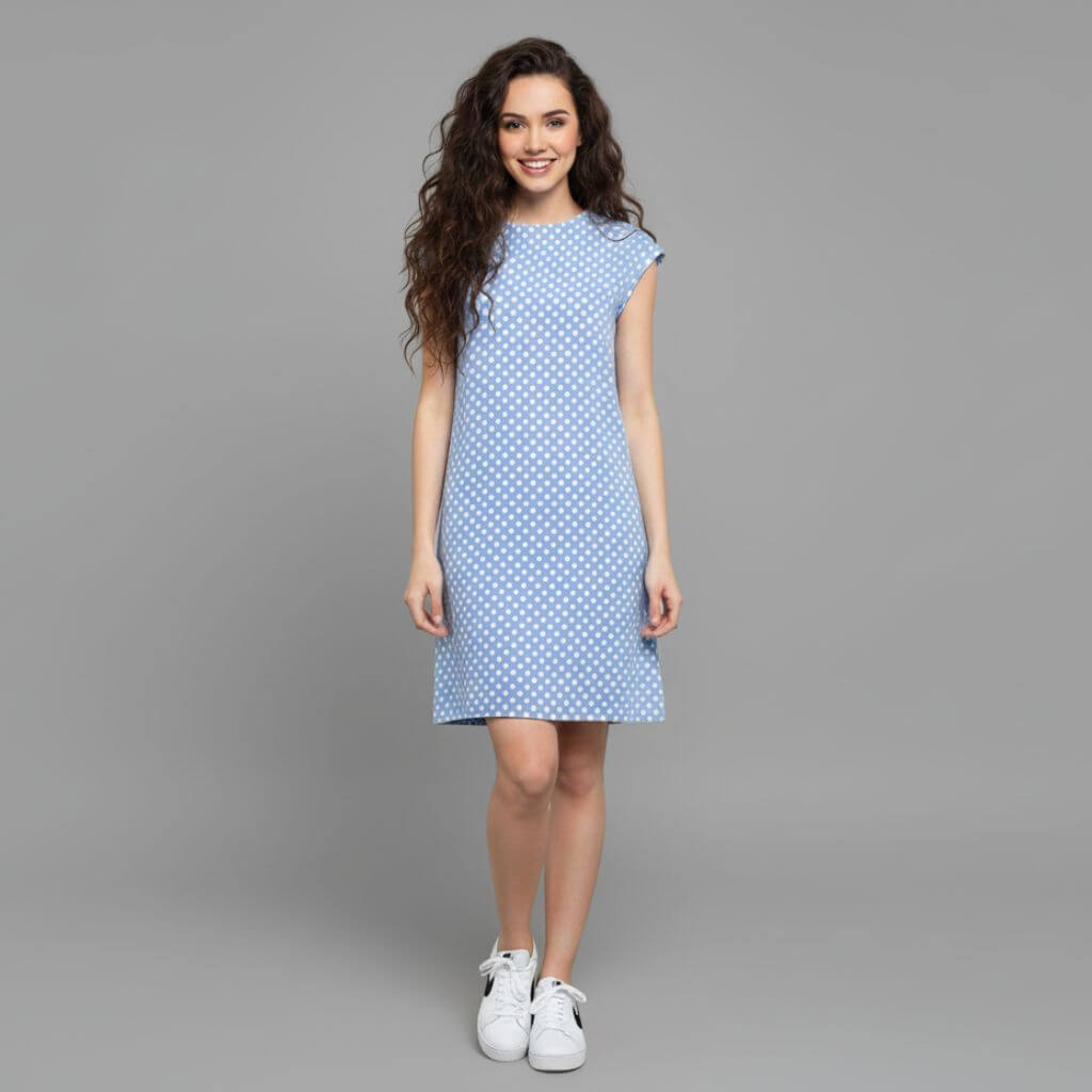 The Polka Blue Viscose WFH A-Line Dress