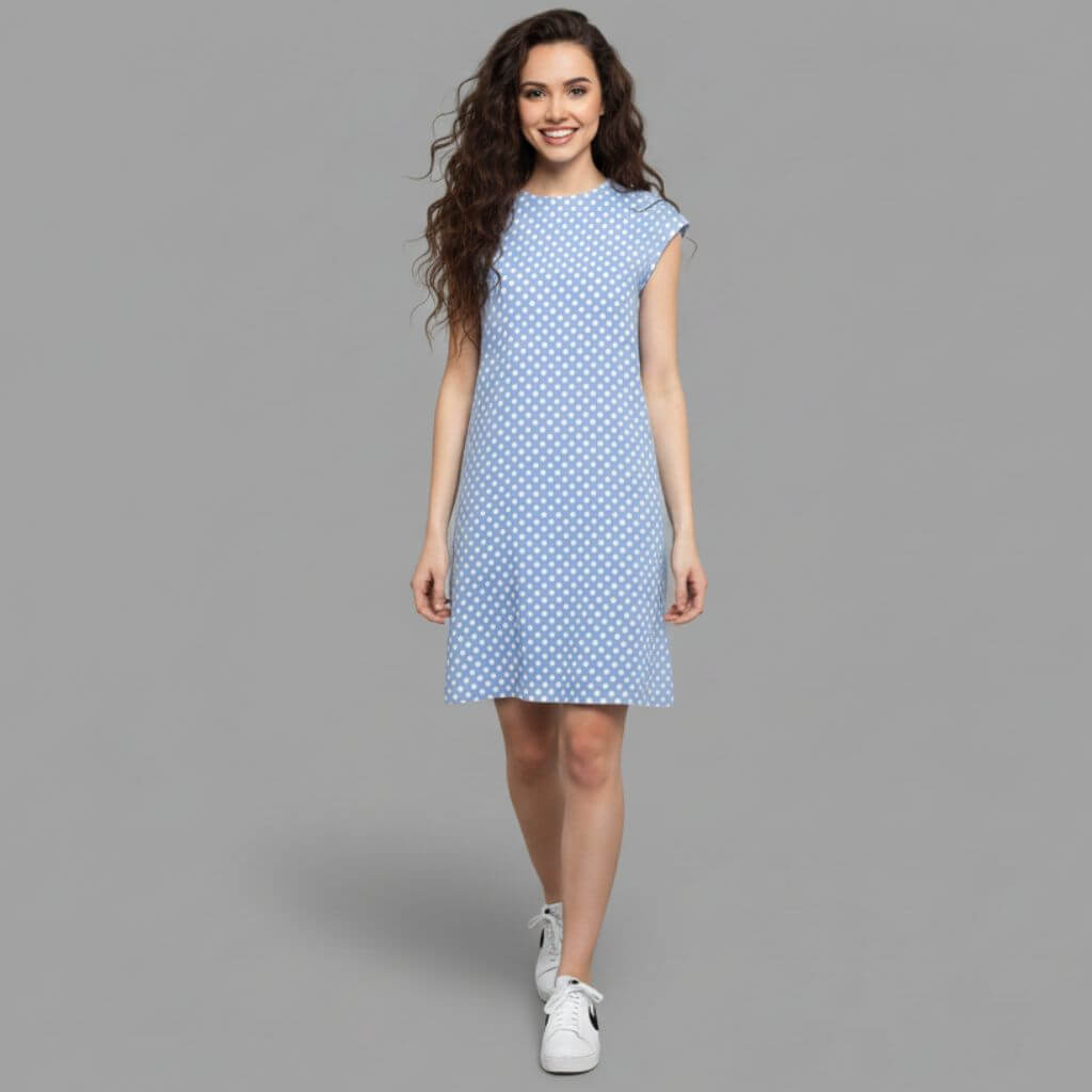 The Polka Blue Viscose WFH A-Line Dress