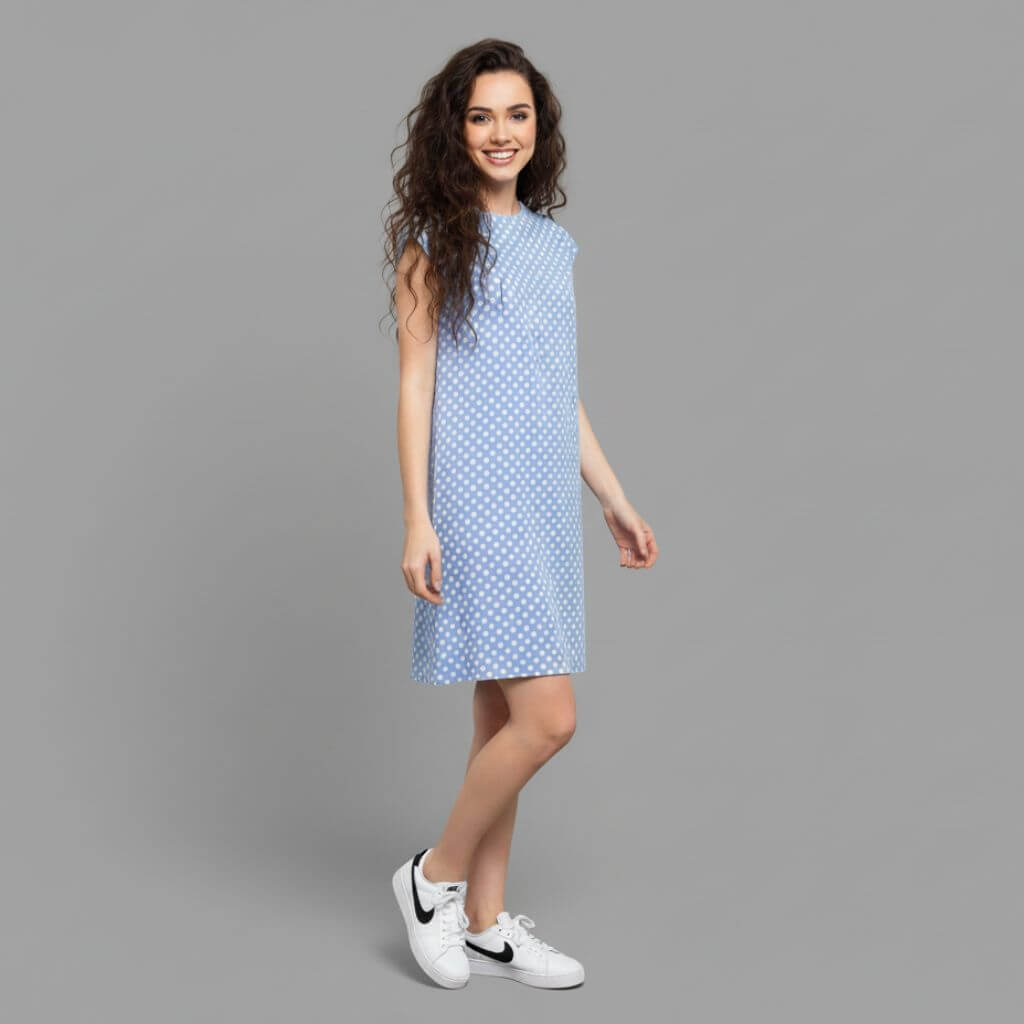The Polka Blue Viscose WFH A-Line Dress