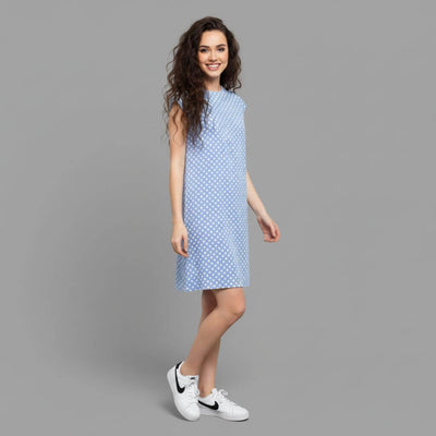 The Polka Blue Viscose WFH A-Line Dress