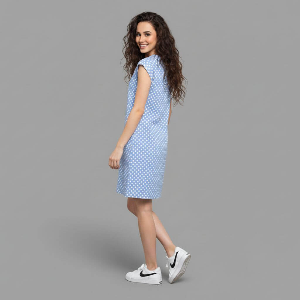 The Polka Blue Viscose WFH A-Line Dress
