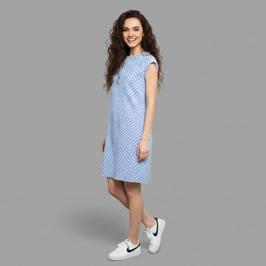 The Polka Blue Viscose WFH A-Line Dress