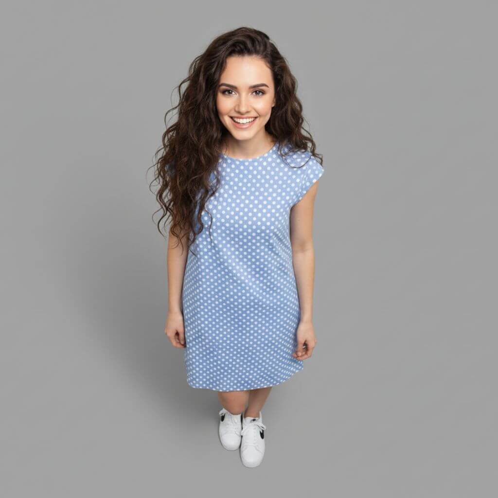 The Polka Blue Viscose WFH A-Line Dress