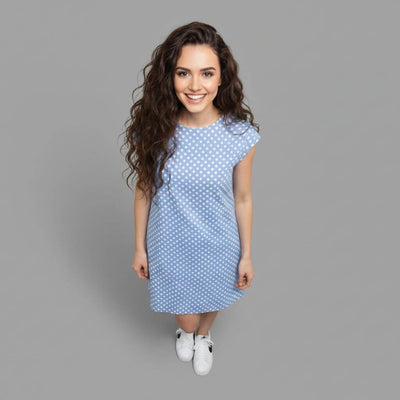The Polka Blue Viscose WFH A-Line Dress