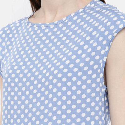 The Polka Blue Viscose WFH A-Line Dress
