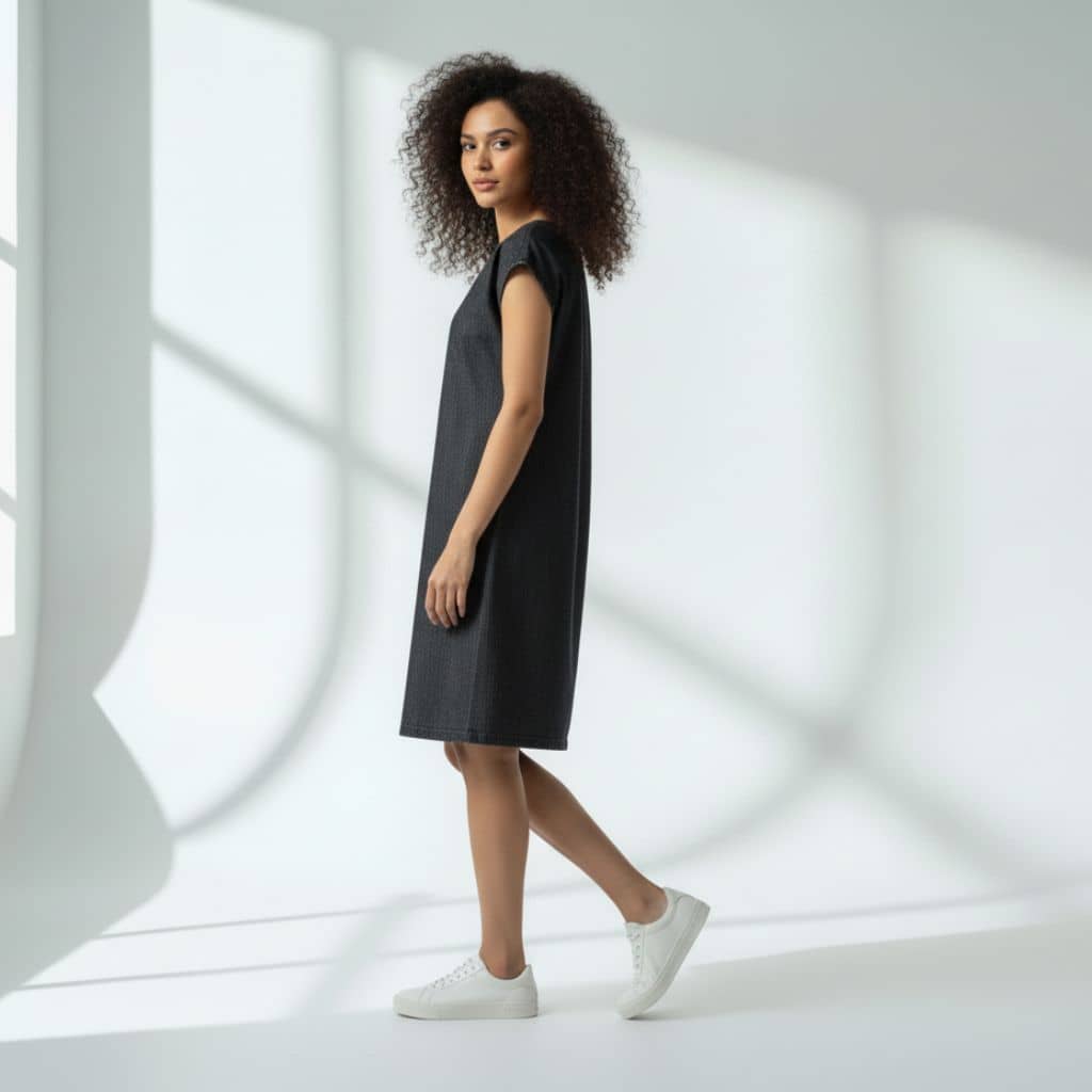 The Chambray Denim Solid WFH A-Line Dress