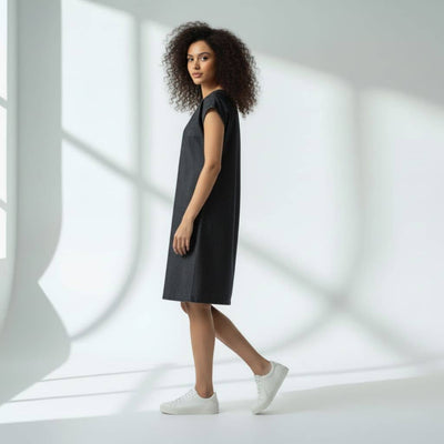 The Chambray Denim Solid WFH A-Line Dress