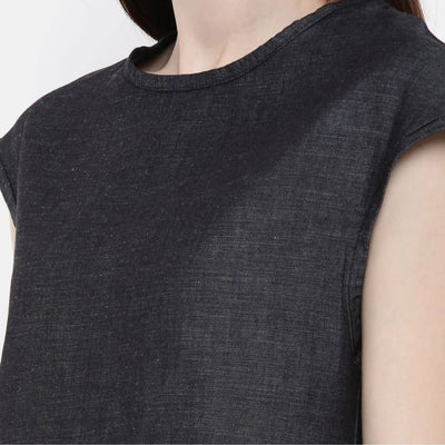 The Chambray Denim Solid WFH A-Line Dress