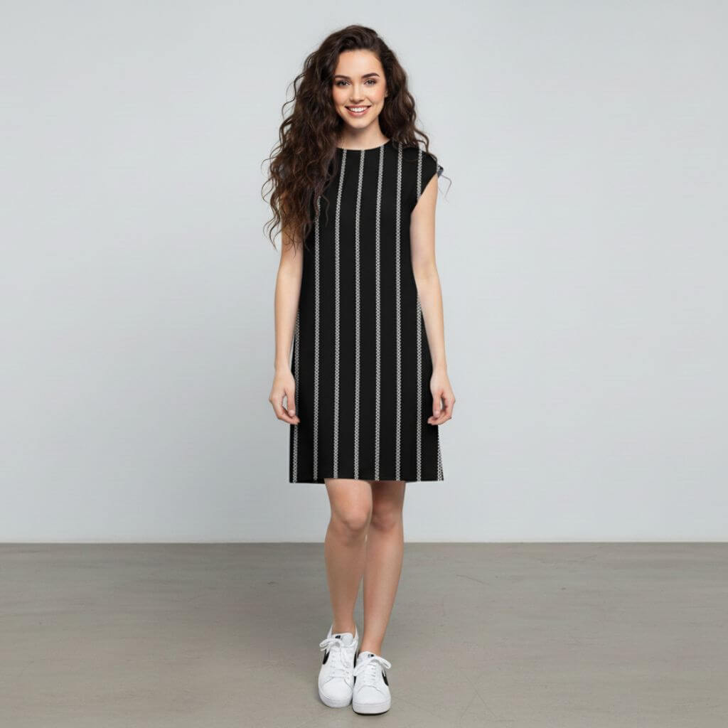 The Zig-Zag Stripe Black Viscose WFH A-Line Dress