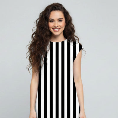 The Vertical Broad Stripe Viscose WFH A-Line Dress