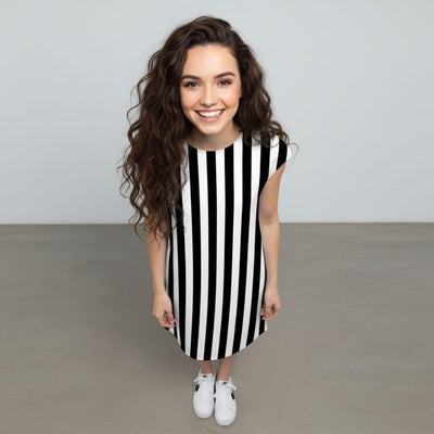 The Vertical Broad Stripe Viscose WFH A-Line Dress