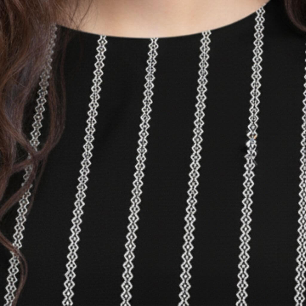 The Zig-Zag Stripe Black Viscose WFH A-Line Dress