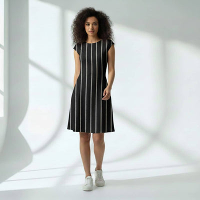 The Zig-Zag Stripe Black Viscose WFH A-Line Dress