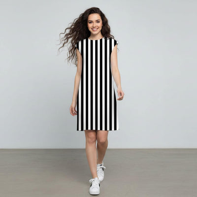 The Vertical Broad Stripe Viscose WFH A-Line Dress