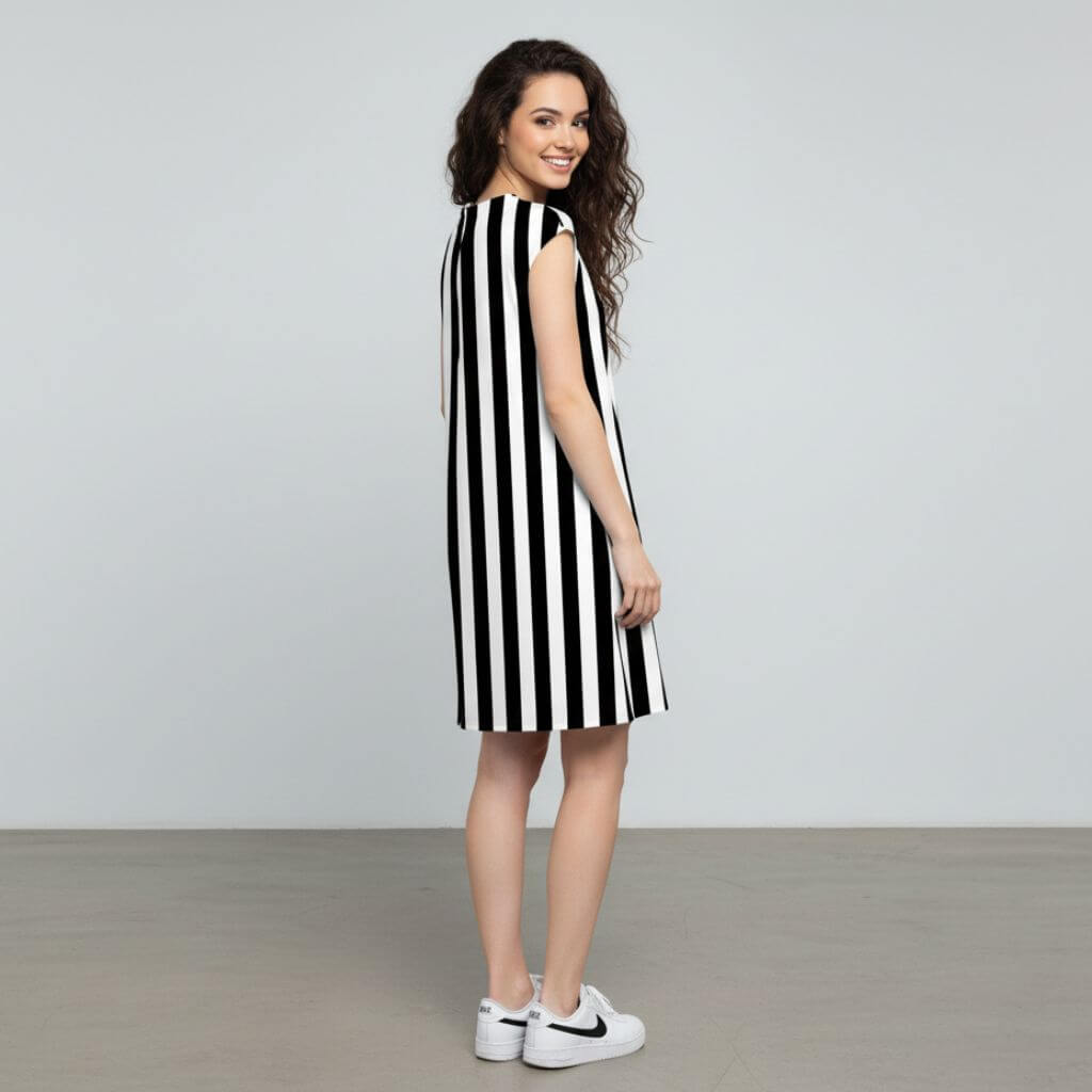 The Vertical Broad Stripe Viscose WFH A-Line Dress