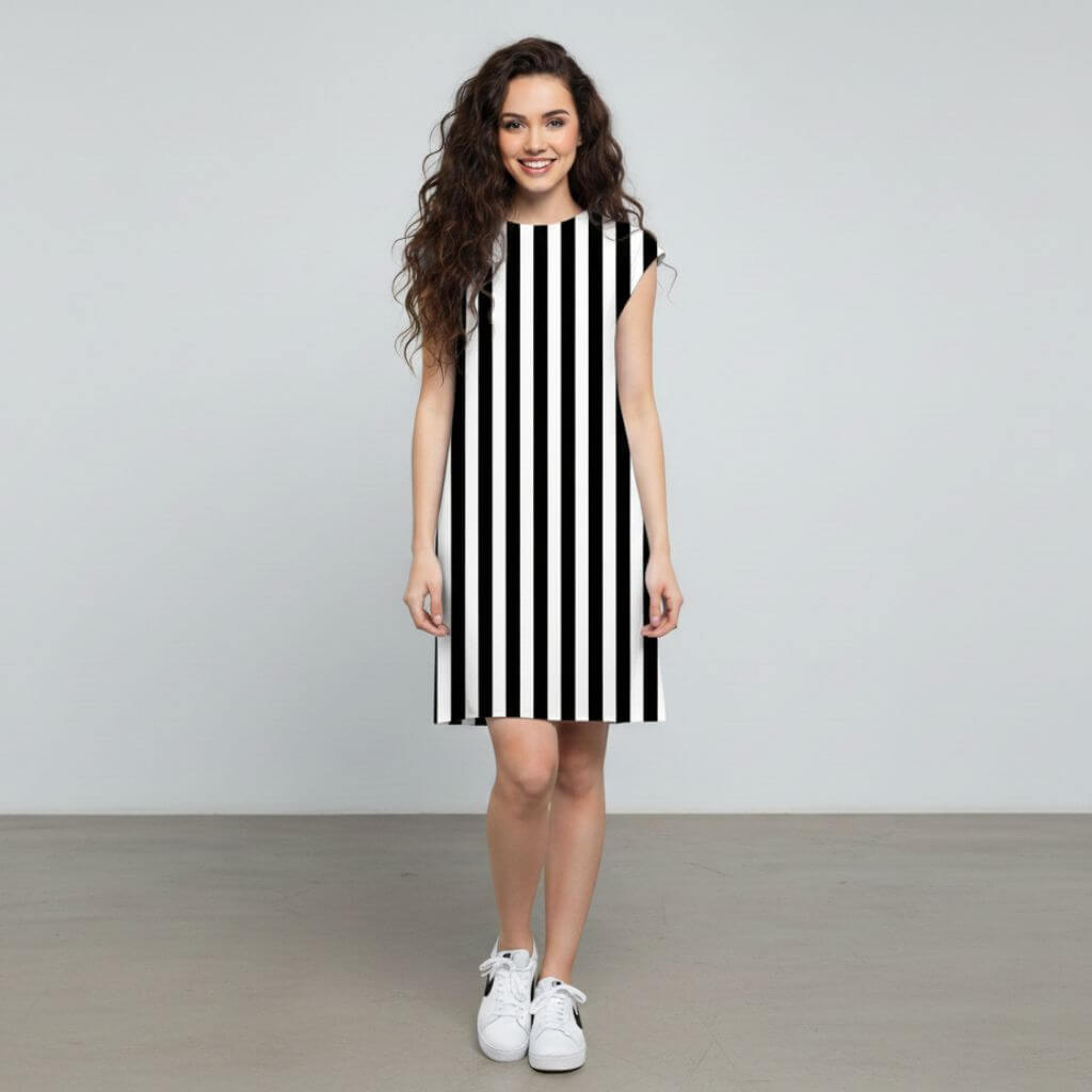 The Vertical Broad Stripe Viscose WFH A-Line Dress