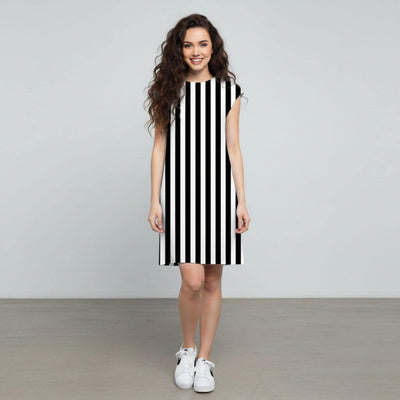 The Vertical Broad Stripe Viscose WFH A-Line Dress