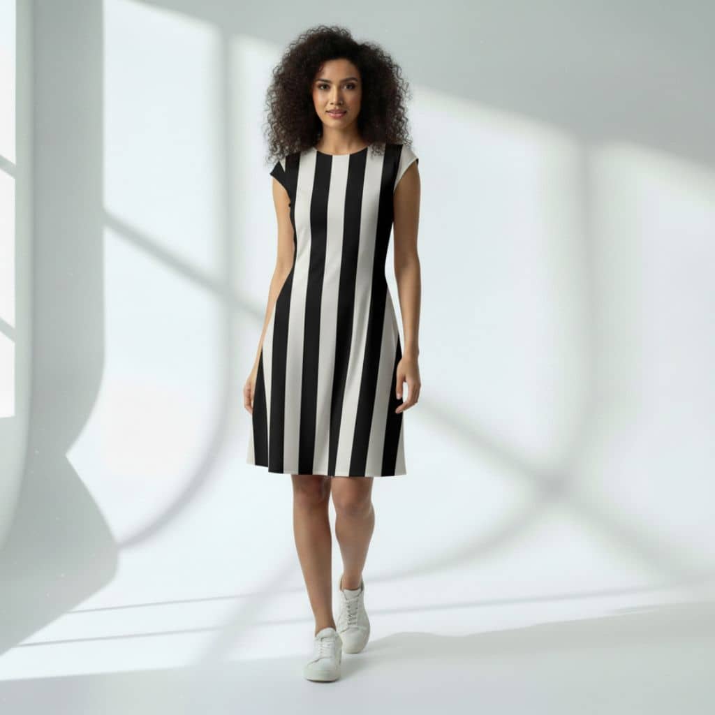 The Vertical Broad Stripe Viscose WFH A-Line Dress