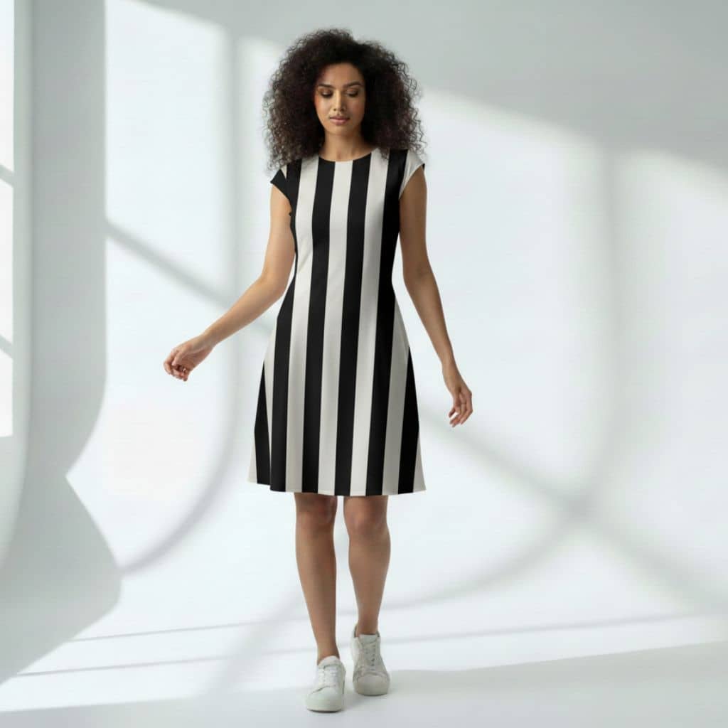 The Vertical Broad Stripe Viscose WFH A-Line Dress