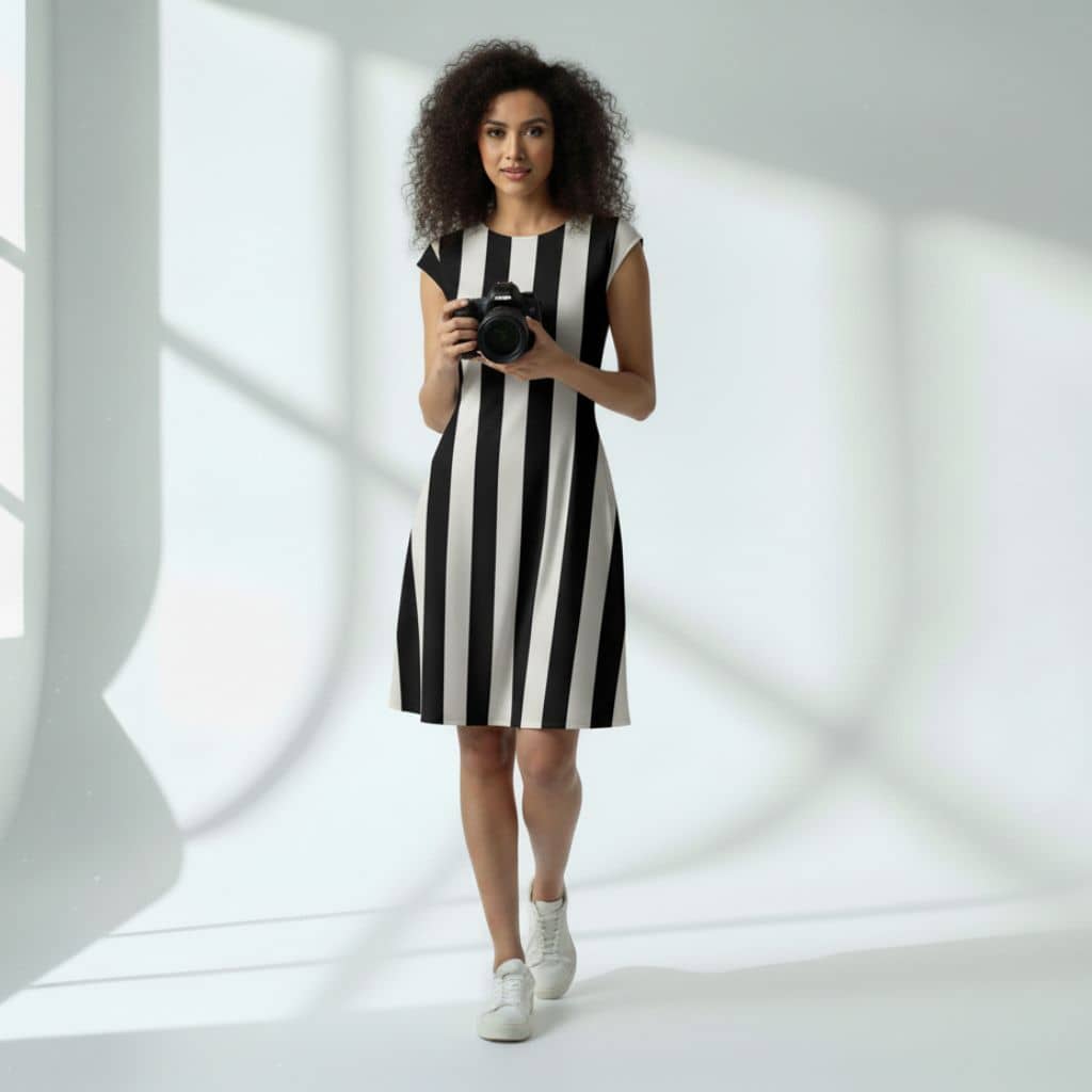 The Vertical Broad Stripe Viscose WFH A-Line Dress
