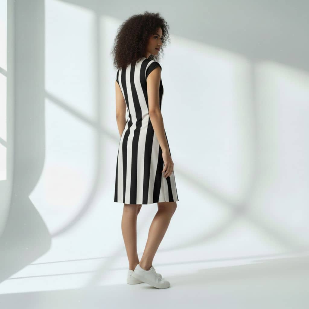 The Vertical Broad Stripe Viscose WFH A-Line Dress