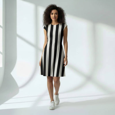 The Vertical Broad Stripe Viscose WFH A-Line Dress
