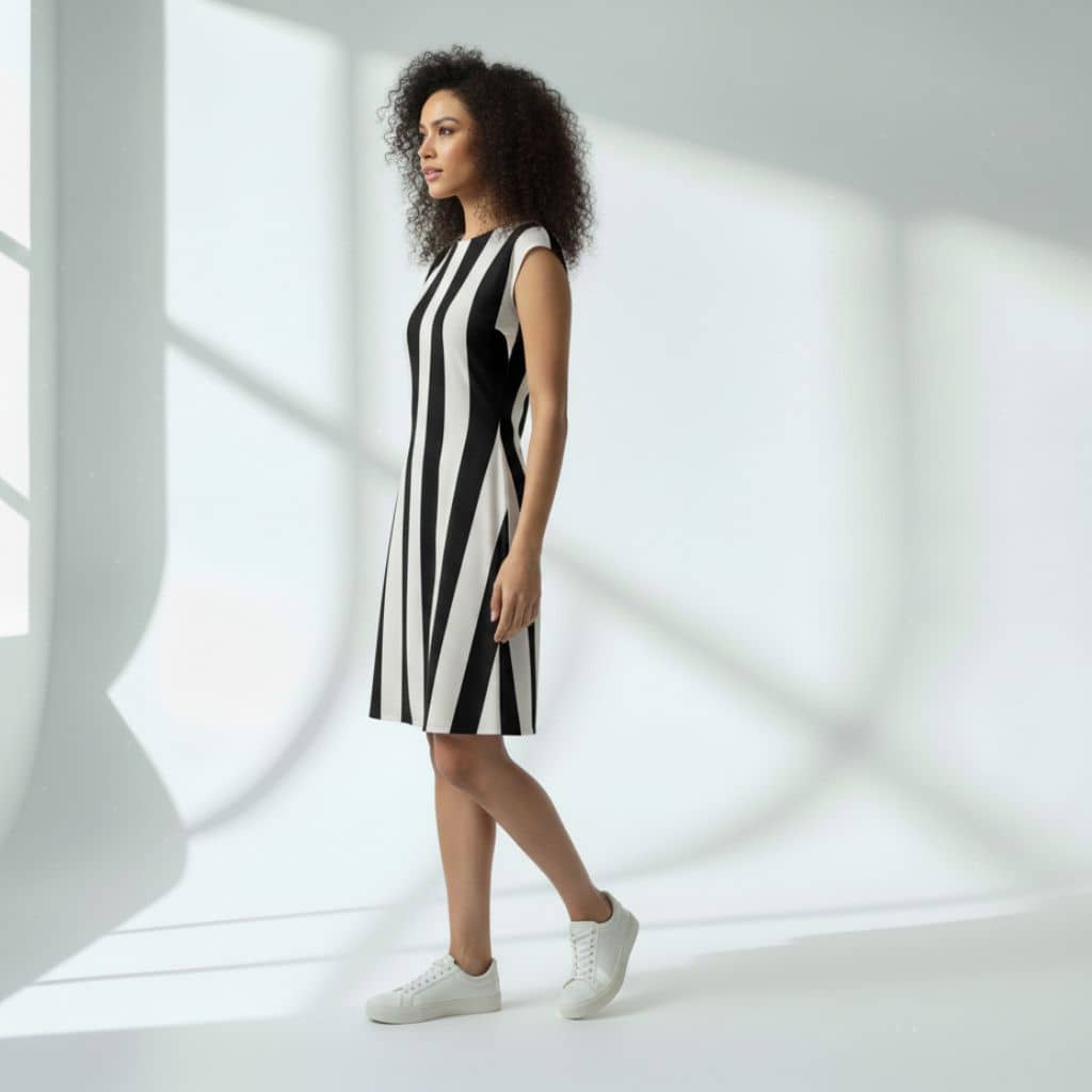The Vertical Broad Stripe Viscose WFH A-Line Dress