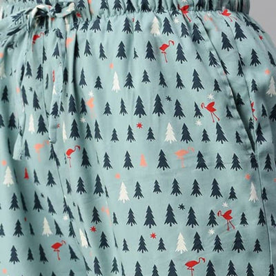 The Christmas Tree Motifs  Cotton Wide Leg Pant