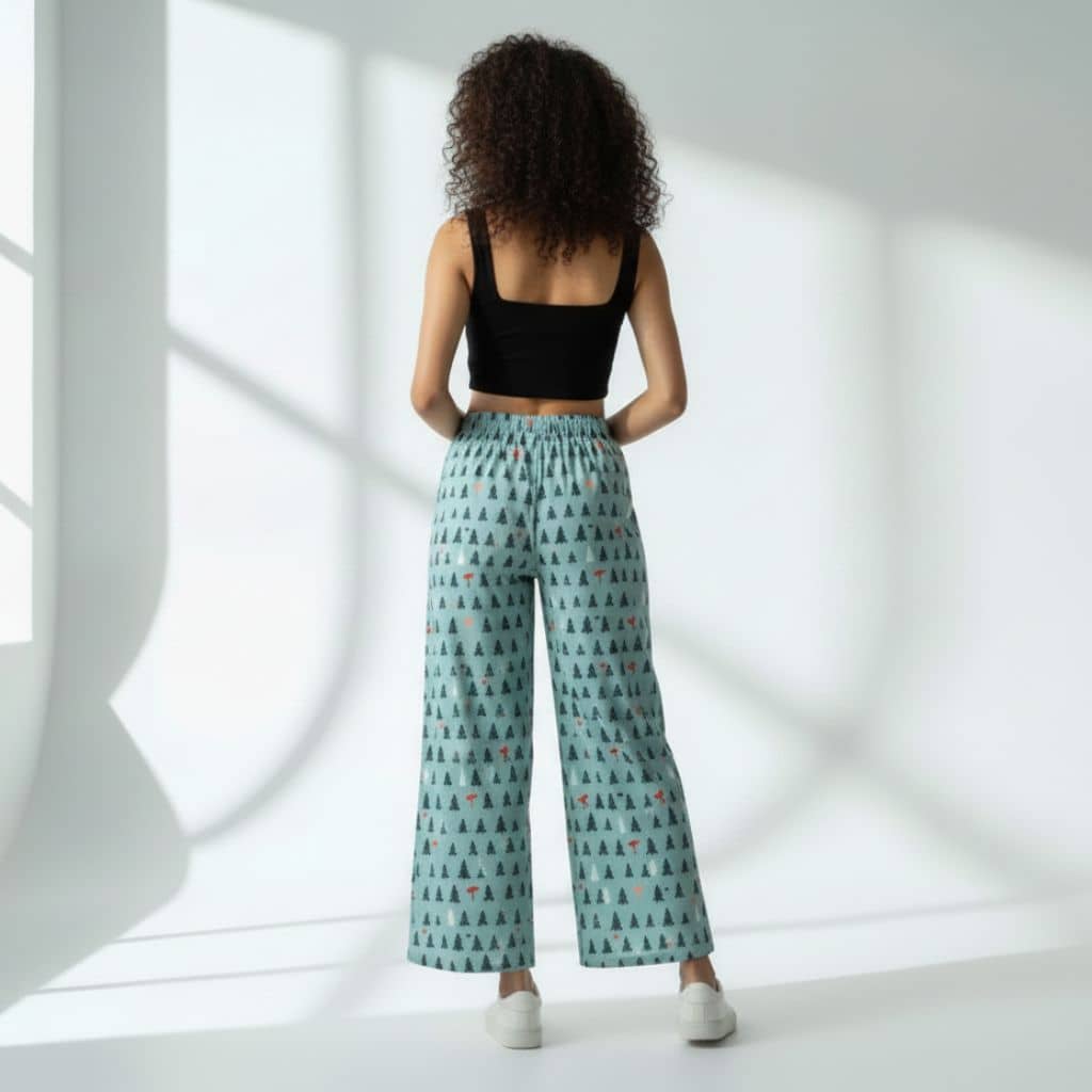 The Christmas Tree Motifs  Cotton Wide Leg Pant