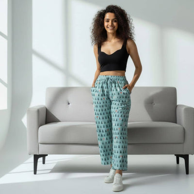 The Christmas Tree Motifs  Cotton Wide Leg Pant