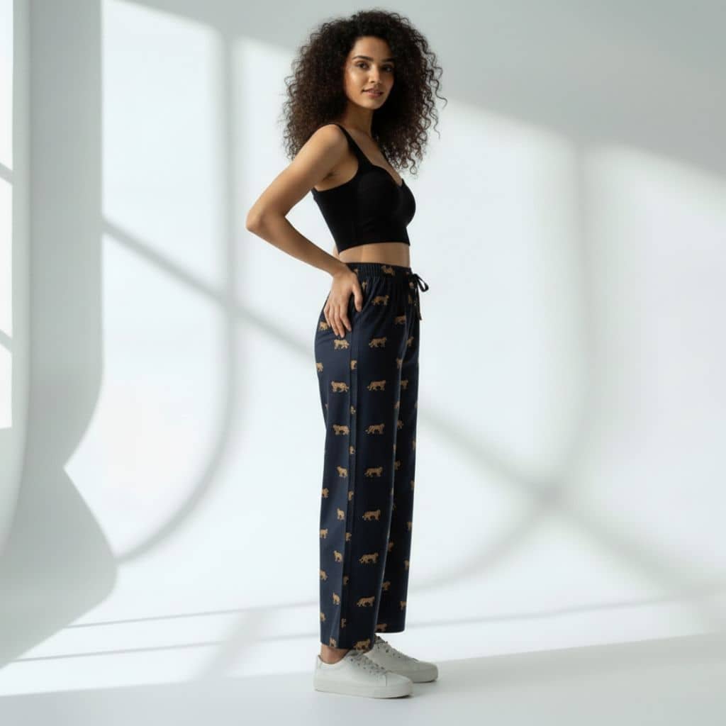 The Tiger in Black Cotton Wide Leg Pant