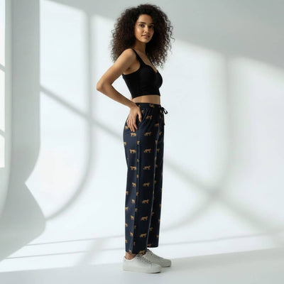 The Tiger in Black Cotton Wide Leg Pant