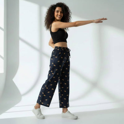 The Tiger in Black Cotton Wide Leg Pant