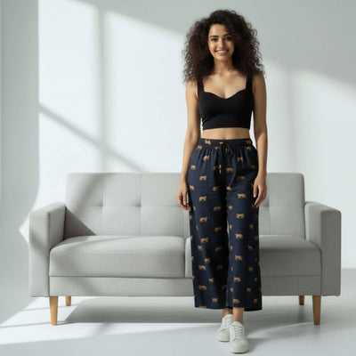 The Tiger in Black Cotton Wide Leg Pant