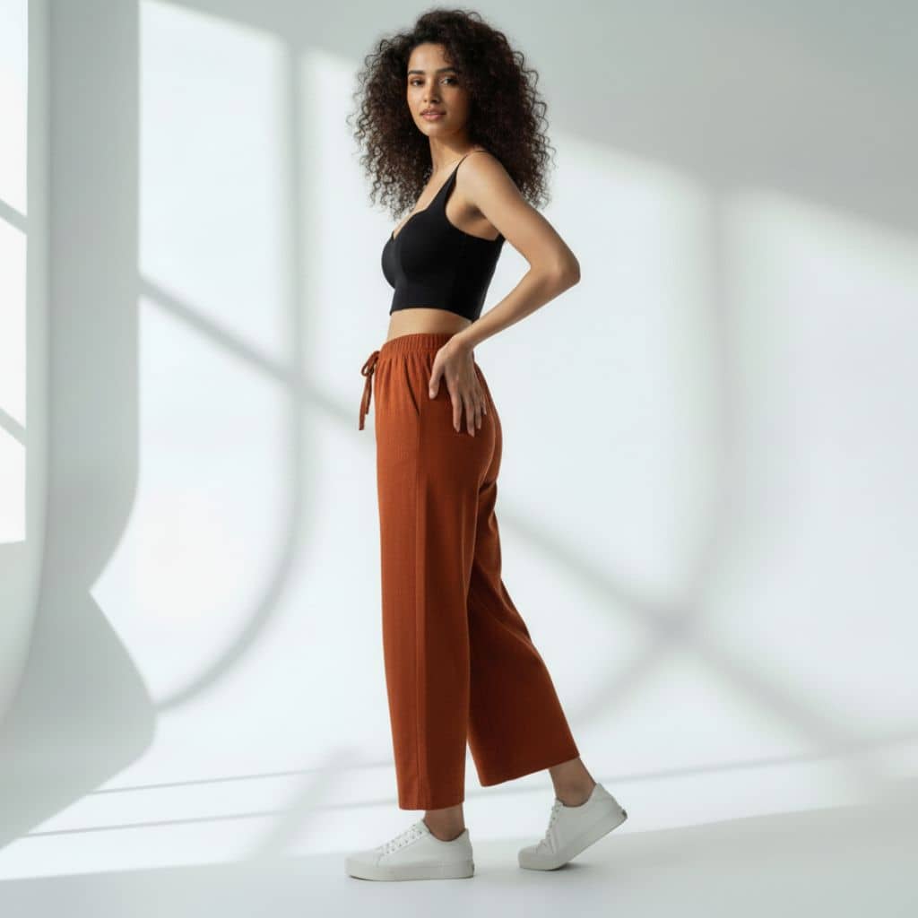 The Solid Brown Cotton Wide Leg Pant