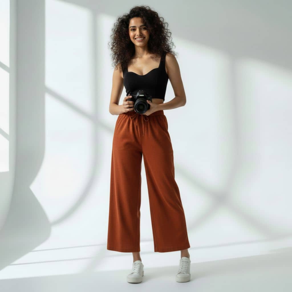 The Solid Brown Cotton Wide Leg Pant