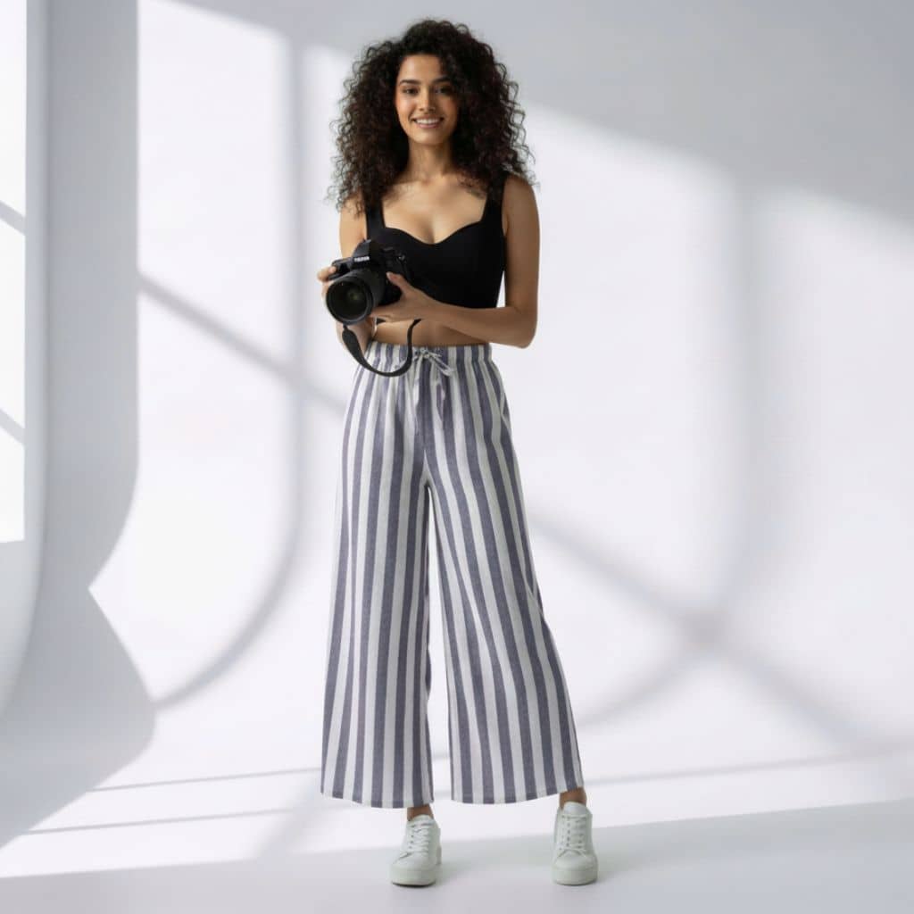 The Vertical Stripes Cotton Poplin Wide Leg Pant