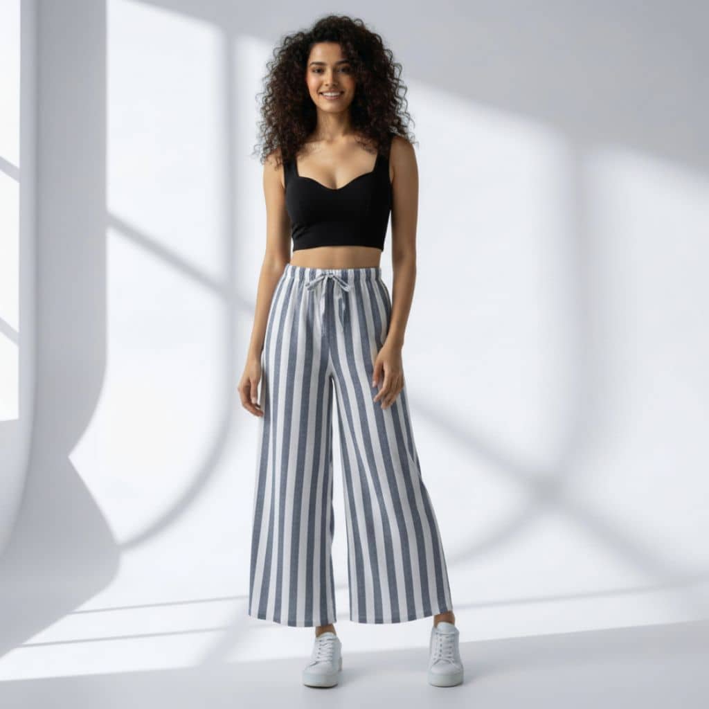 The Vertical Stripes Cotton Poplin Wide Leg Pant