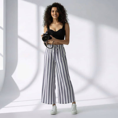 The Vertical Stripes Cotton Poplin Wide Leg Pant