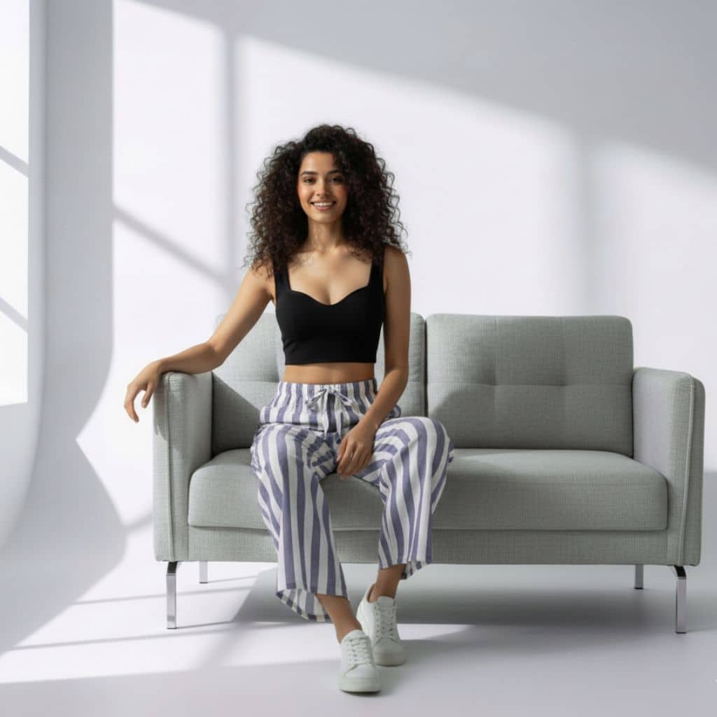 The Vertical Stripes Cotton Poplin Wide Leg Pant