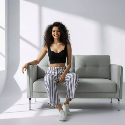 The Vertical Stripes Cotton Poplin Wide Leg Pant