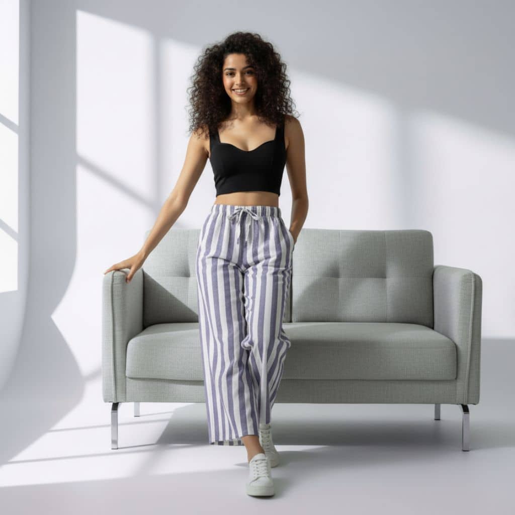 The Vertical Stripes Cotton Poplin Wide Leg Pant