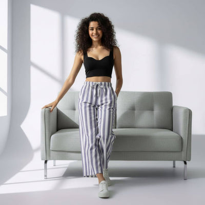The Vertical Stripes Cotton Poplin Wide Leg Pant
